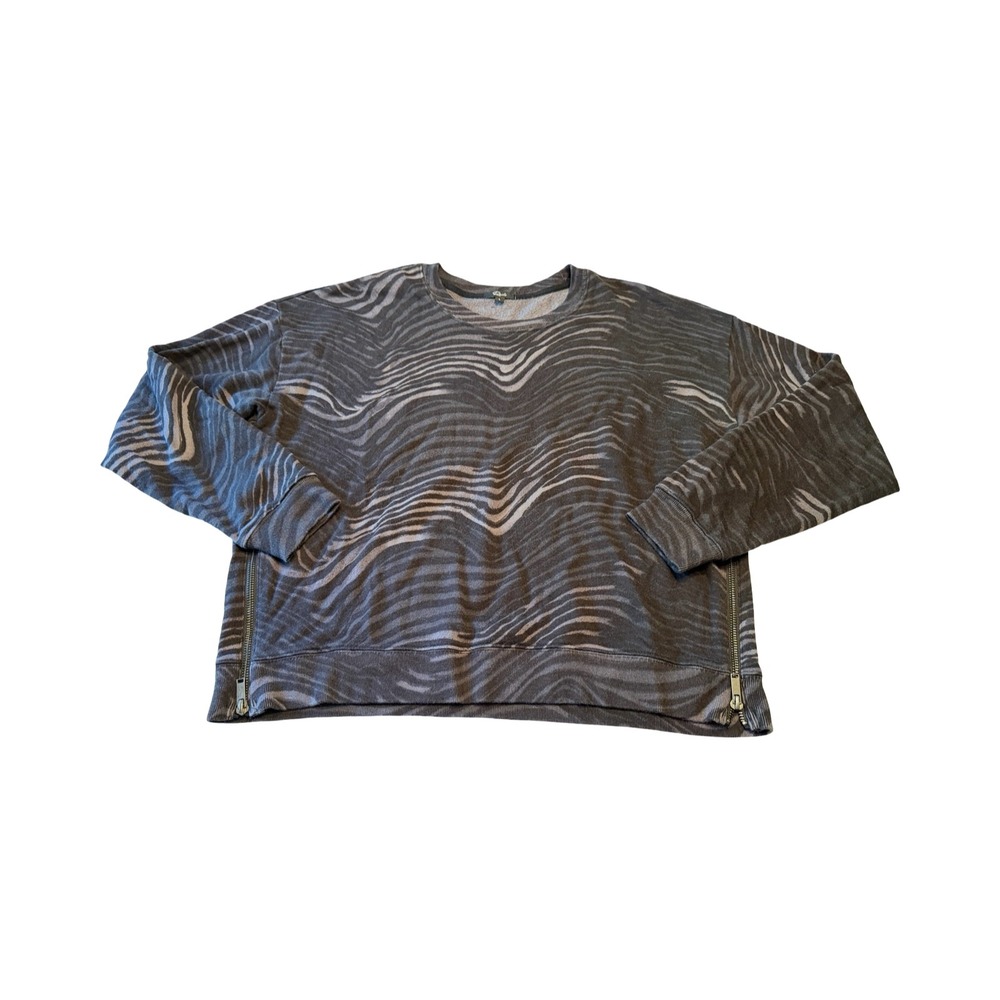 Rails Marlo Charcoal Zebra Stripe Side Zip Sweatshirt Womens Large Crewneck
